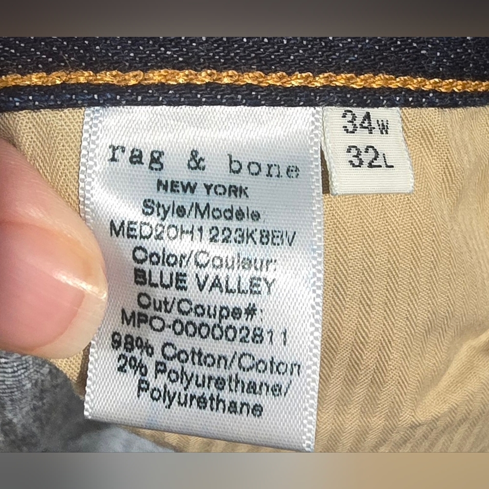 Rag & Bone Mens Fit 2 Slim Jeans Size 34x32 - Picture 8 of 8